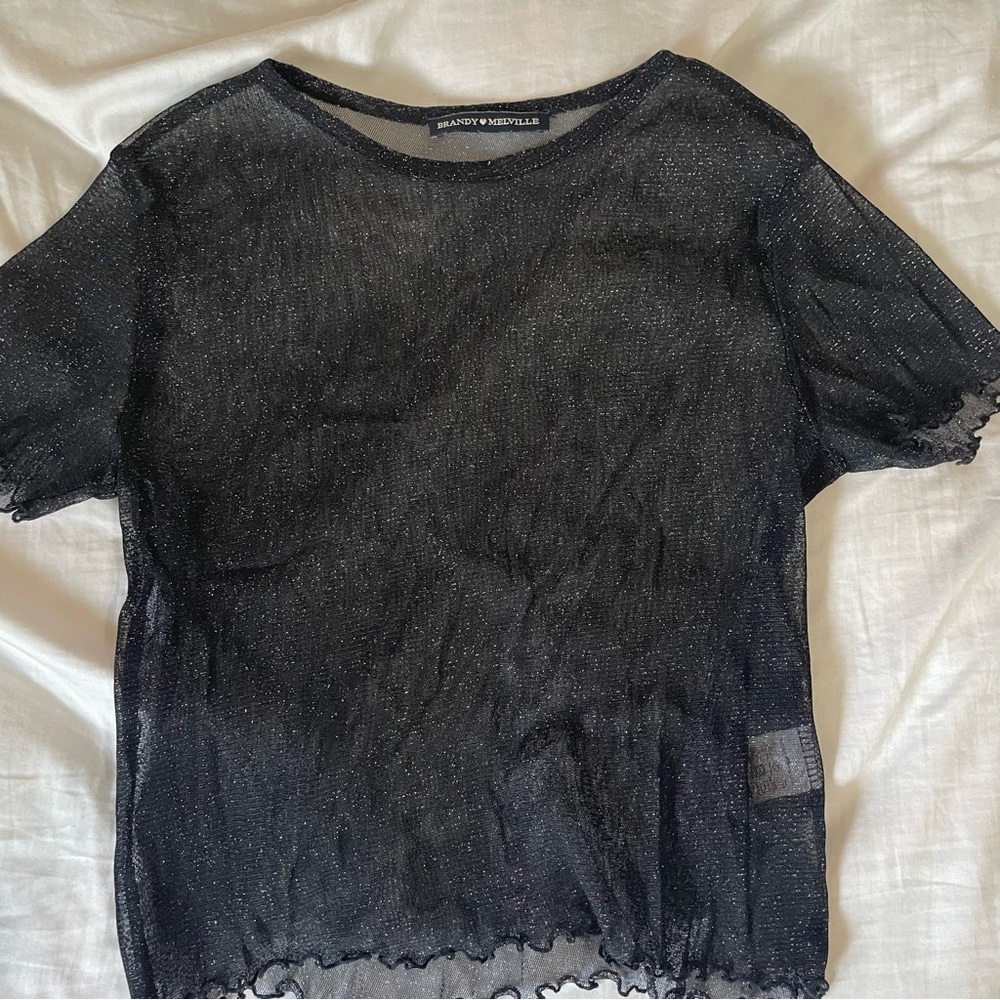 BRANDY MELVILLE BLACK GLITTER MESH TOP
